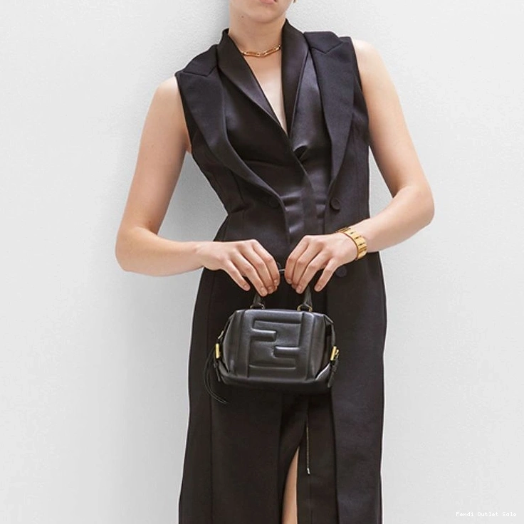 Cheap Black Mini Bag In Fendi FF Cube Nappa Leather 0707